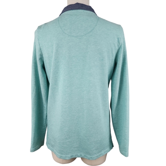 LL Bean Shirt Women's Small Aqua Sweatshirt Henley Style Pullover - Picture 2 of 6